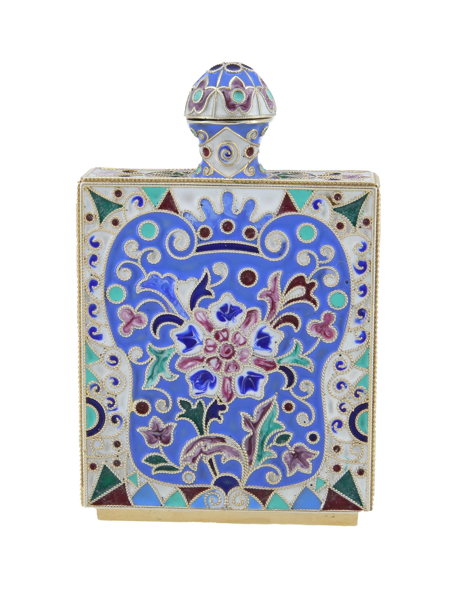 RUSSIAN GILT SILVER AND ENAMEL PERFUME BOTTLE PIC-2